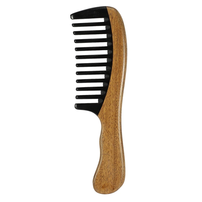 Green Sandalwood Hair Comb No Static Detangling Natural Aroma Handmade Wooden Buffalo Horn Comb Fine Tooth Comb