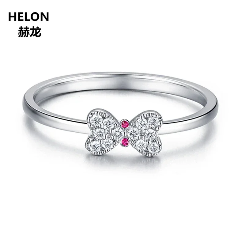 

Unqiue Heart Solid 14k White Gold Natural Diamonds Ruby Engagement Wedding Ring Anniversary Women Fine Jewelry Art Deco Trendy