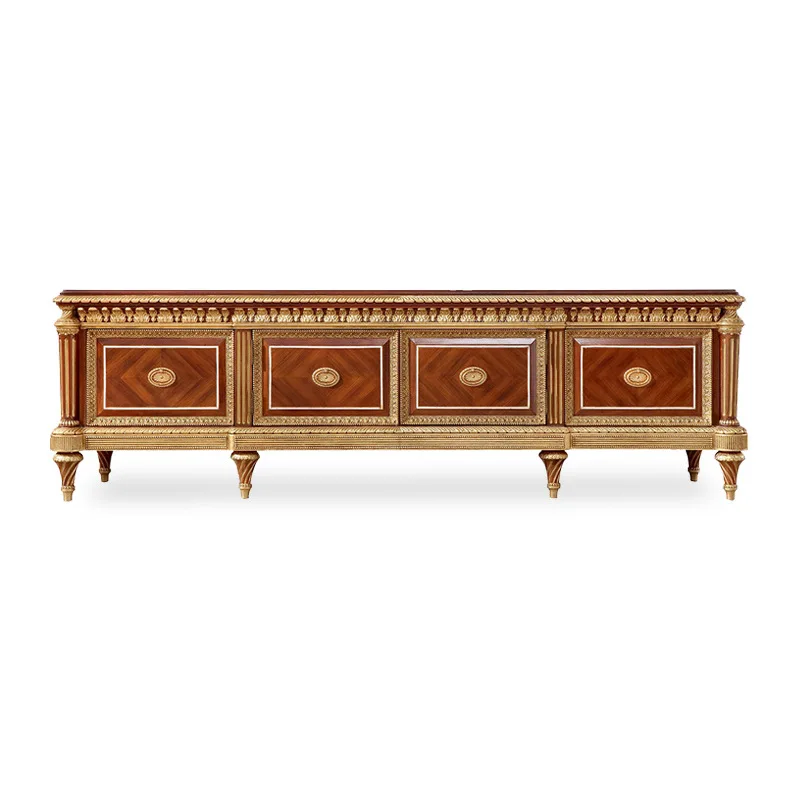 

Luxury carved TV cabinet large apartment villa solid wood TV low floor cabinet