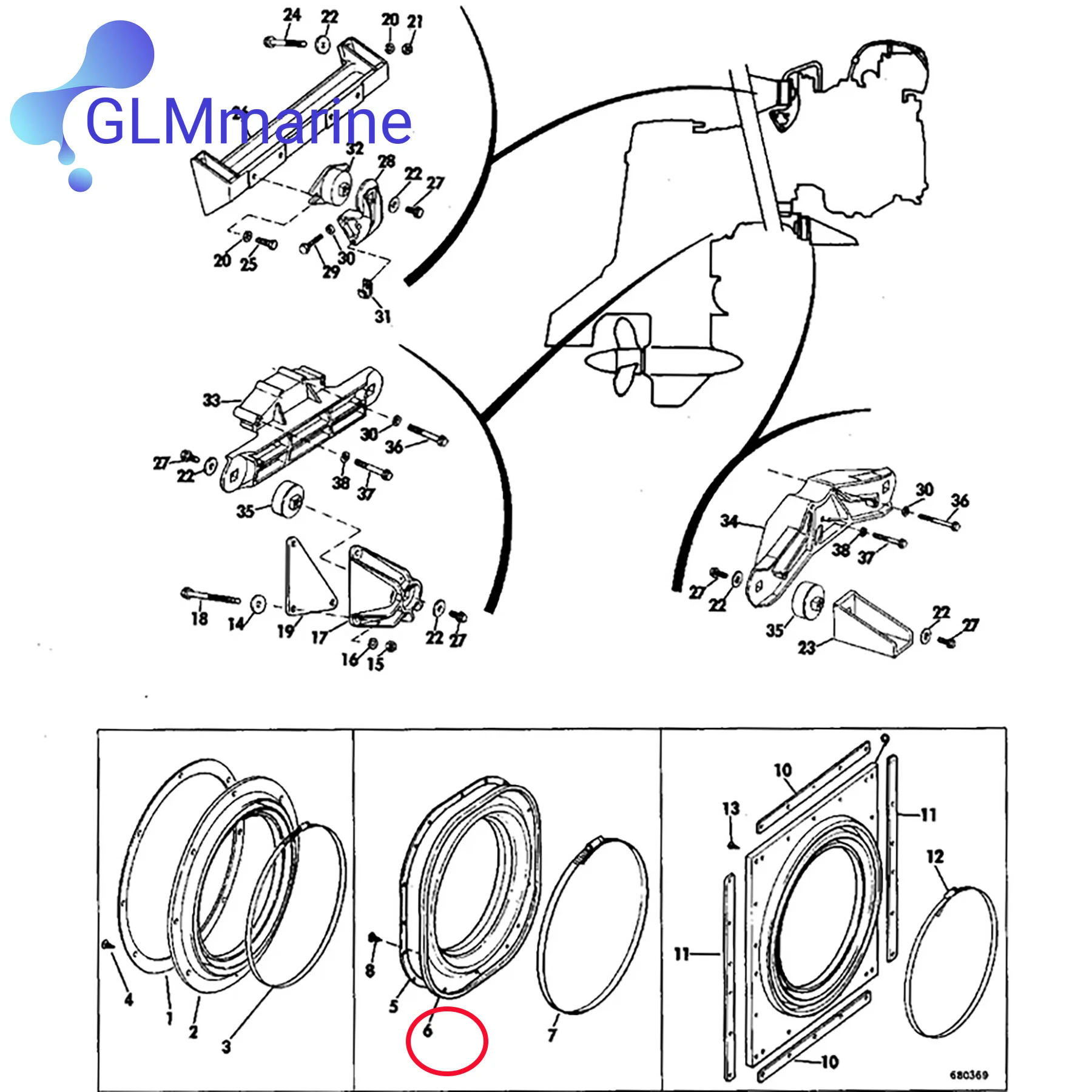 16-Hole Transom Seal 313080 Fits OMC Stringer Sterndrive 1967-1977 Replaces Sierra 18‑2767 GLM 86700 Mounted on Transom Surface