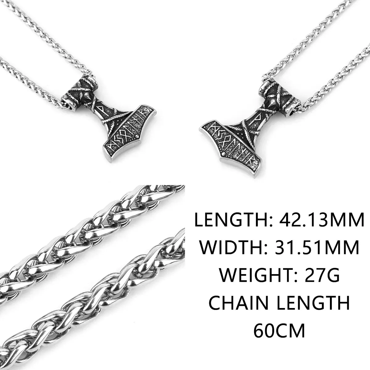 Nordic Viking Rune Thor Hammer Necklace Men's Stainless Steel Vintage Anchor Amulet Pendant Necklace Creative Jewelry Wholesale image 5