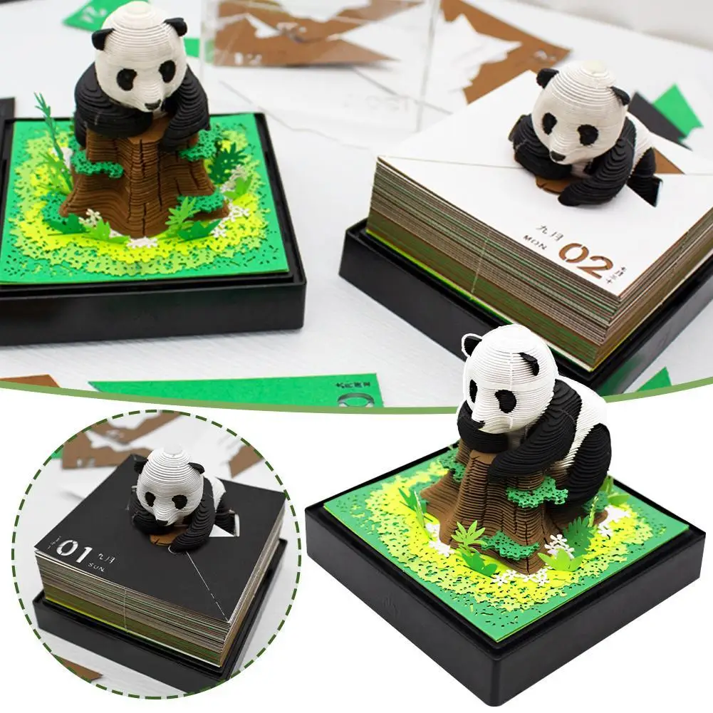 3D Notepad Cute Panda Carving Art Craft Sticky Notes LED Lights Calendar Desk Ornaments Friends Christmas Gifts