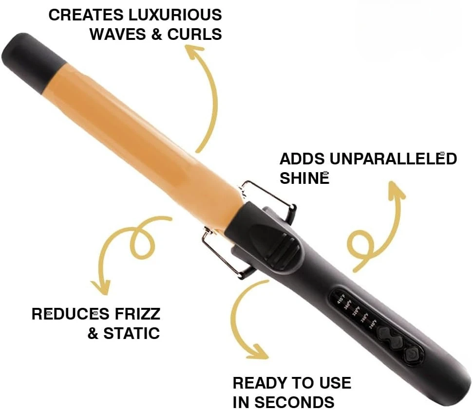 Tourmaline Ceramic Curling Iron, Adjustable Temperature, Professional Tourmaline Hair Curler with Auto Shut-Off for Smooth, Frizz-Free Curls & Waves, 1″ Barrel