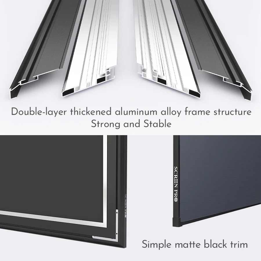 2025 جديد ALR رمادي كريستال 100 120 130 150 160 180 200 220 بوصة 16:9 إطار عريض 7 مللي متر إطار ثابت شاشة عرض