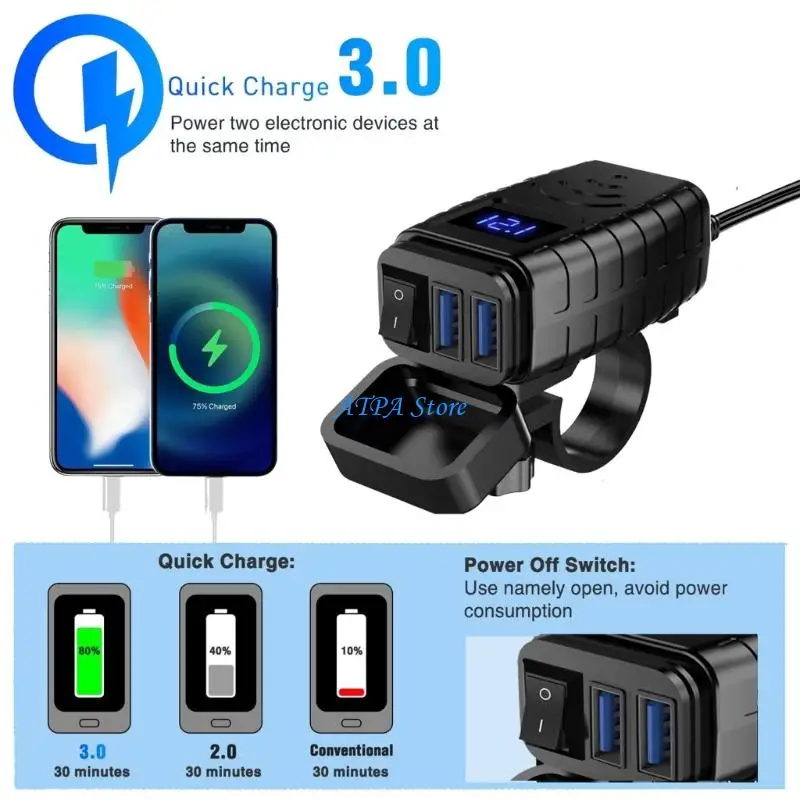 

U13C Waterproof Motorcycle Chargers Power Adapter With QC3.0 Quick Charging Adapter