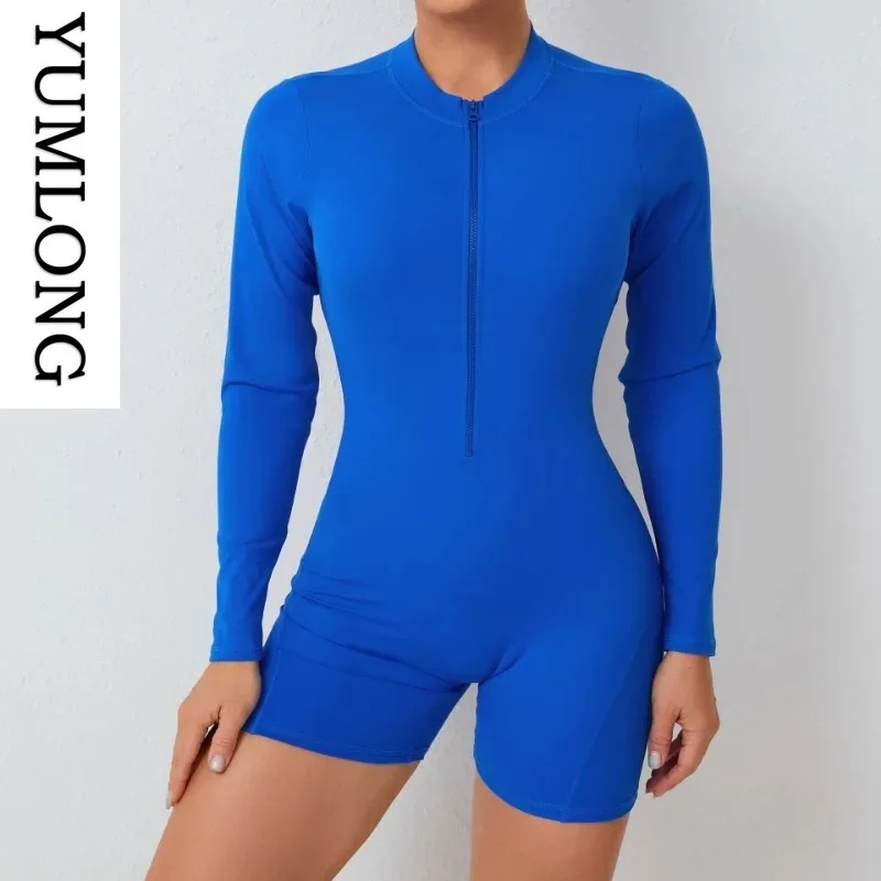 Womens Yoga Fitness Jumpsuits Zip-Up Backless Booty Lift Long Sleeve One Piece Activewear Outdoor Gym Workout Outfit 2025 NEW