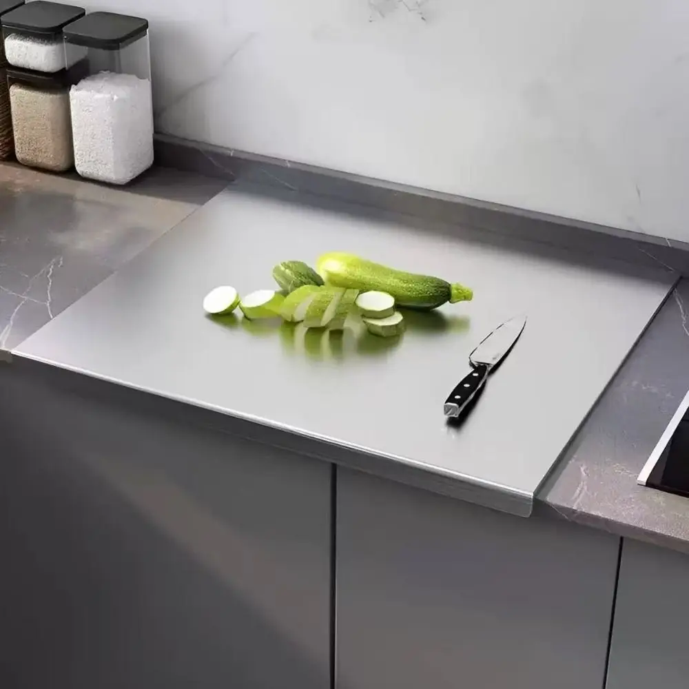 304 Stainless Steel Cutting Board Non-Slip Edge Silver Metal Chopping Board Multi-functional Easy to Clean Baking Pastry Board