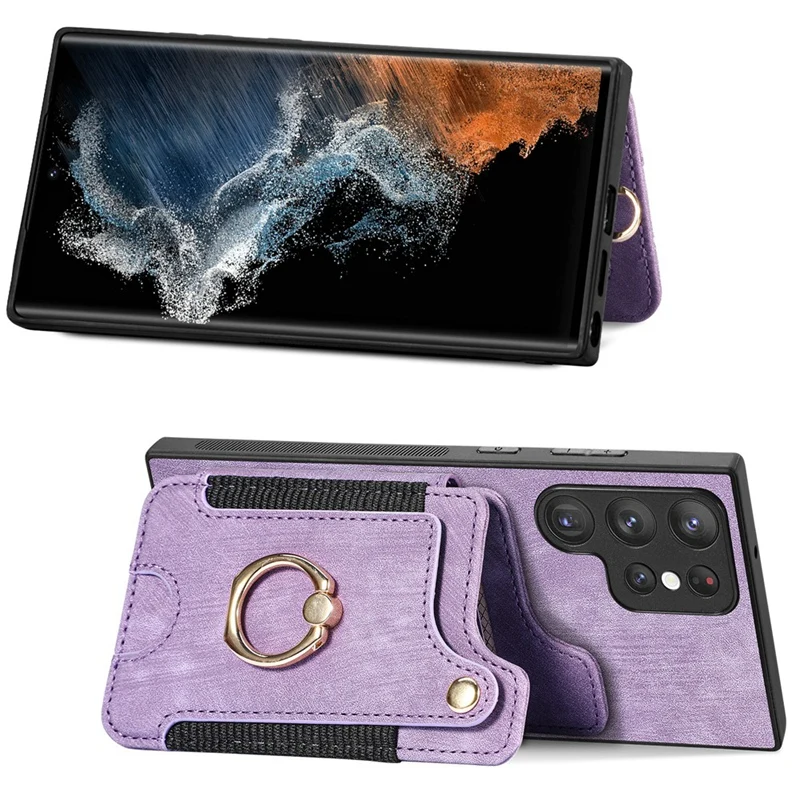 For Samsung Galaxy S24 Ultra Mobile Phone Case Leather Magnetic Wallet Card Slot Cover Fall Protective Cover Replacement Purple