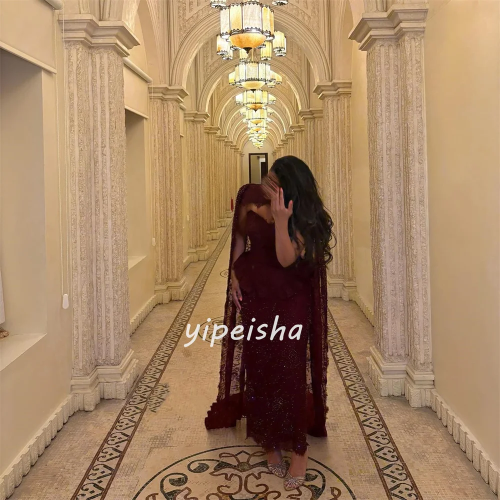 Maßgeschneiderte, hochwertige, passende, mit Perlen verzierte, trägerlose, knöchellange Kleider mit Spitze und Spitze, maßgeschneiderte Kleider für besondere Anlässe, Größen erhältlich