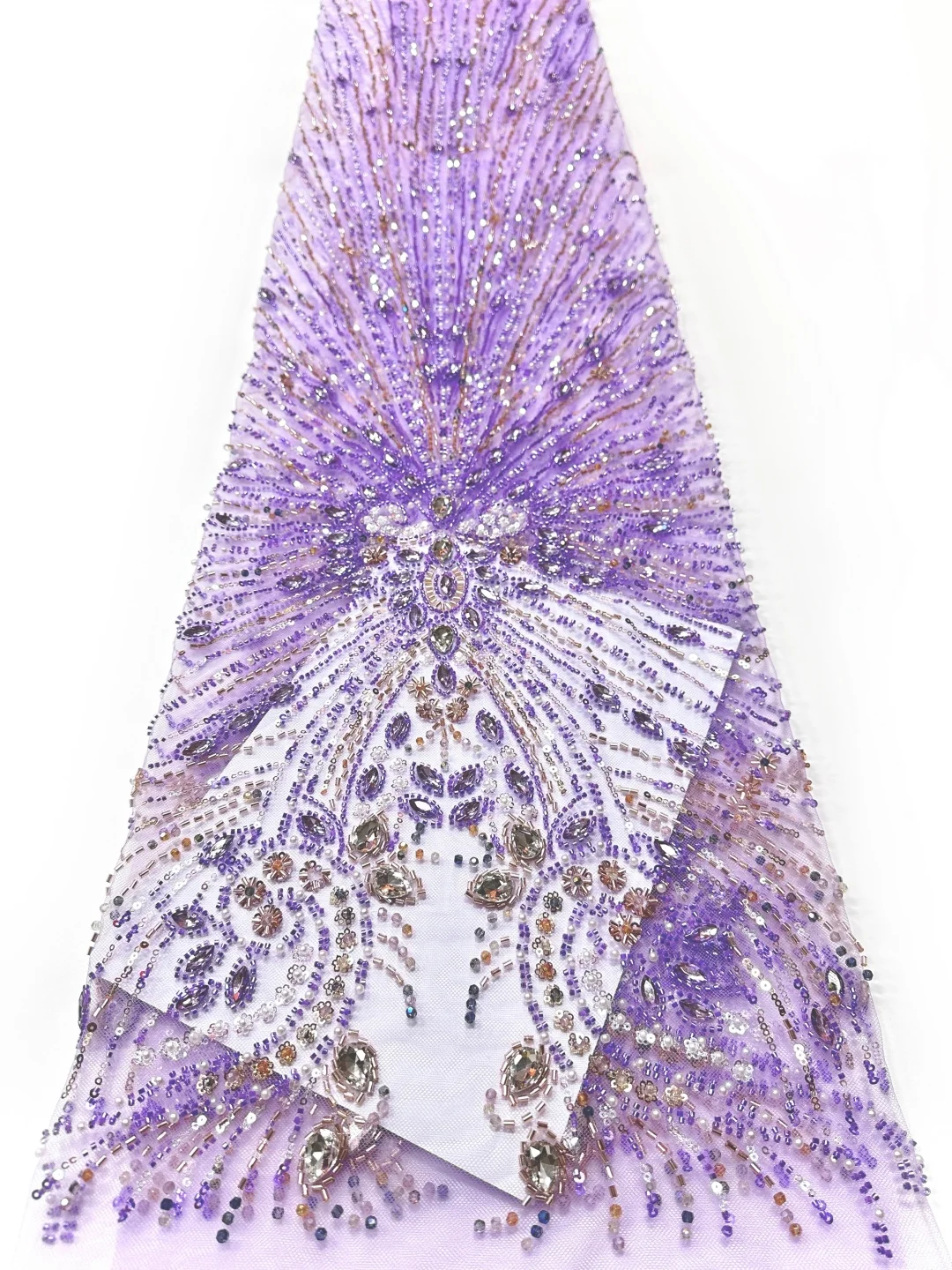 

1 Yard African Fabric Lace Wedding Dress Sequins Lace Fabric 2026 Luxury Lilac Beaded French Mesh for Wedding Dress Sewing