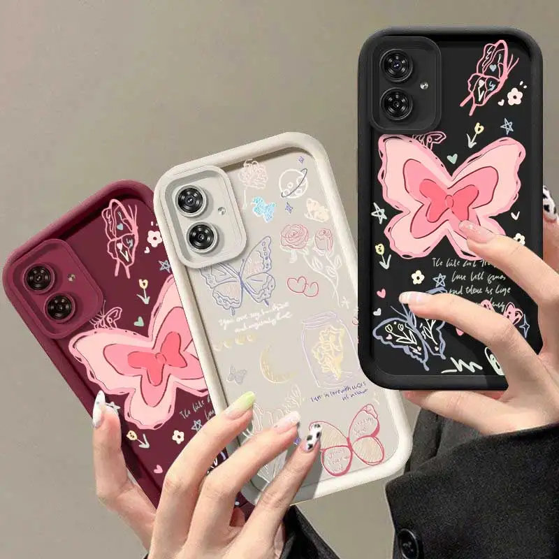 G54 Pink Butterfly Dream Sky Eye Ladder Phone Case For Motorola Moto G54 Cover