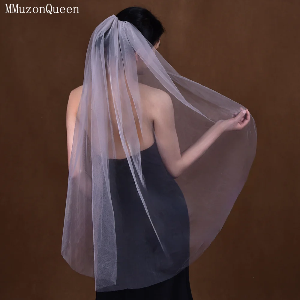 MMQ M117 Grey Wedding Veil For Bridal Fingertip Length Single Layer With Hair Comb Veil For Wedding Party Or makeup photos novia