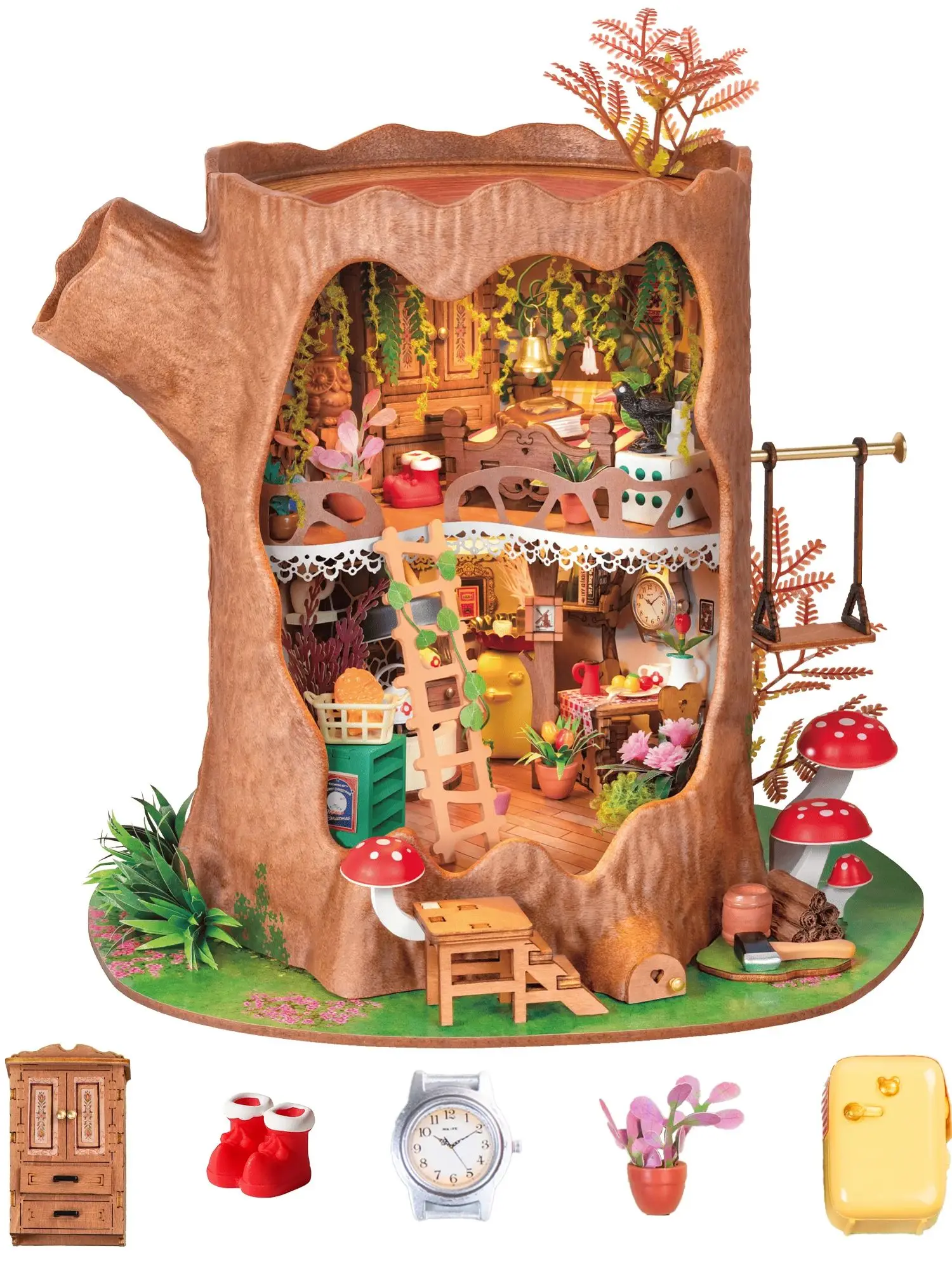 

Набор для сборки миниатюрного домика Rolife Fairytale Tree DIY, деревянный 3D-пазл, игрушки для домашнего декора, набор для творчества с LED-подсветкой, подарок для взрослых