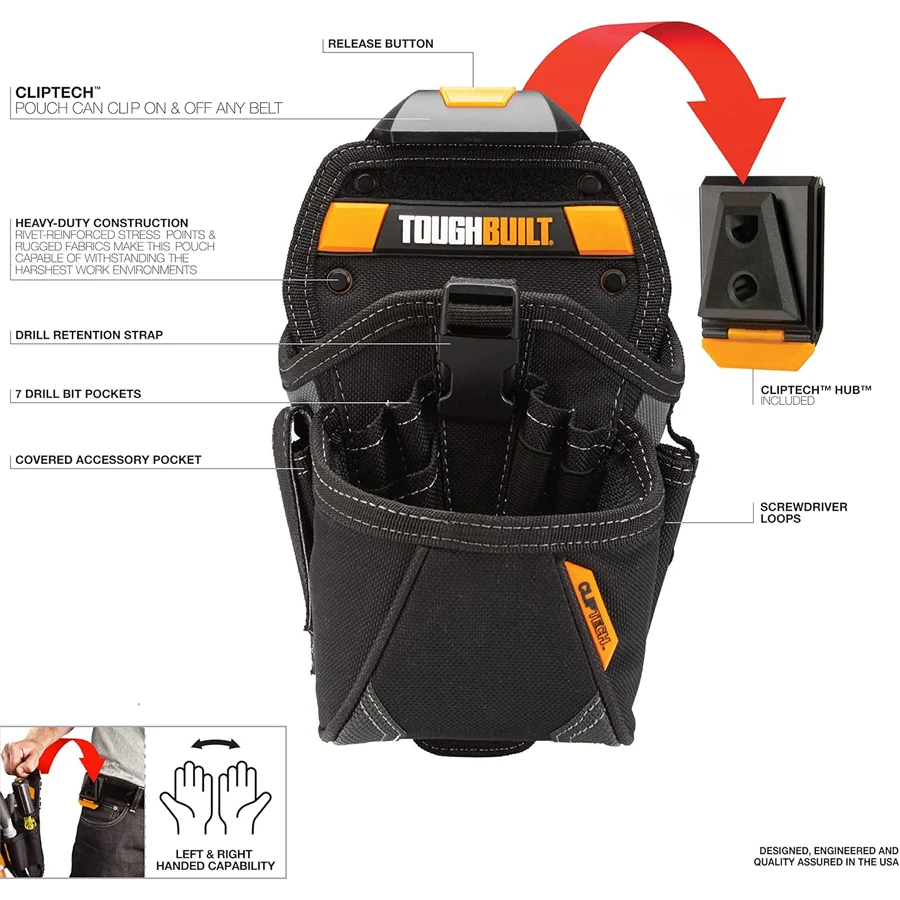 TOUGHBUILT Drill Holster Specialist (Large) with 15 Pockets 7 Drill Pockets 2 Screw Driver Loops TB-CT-20-LX