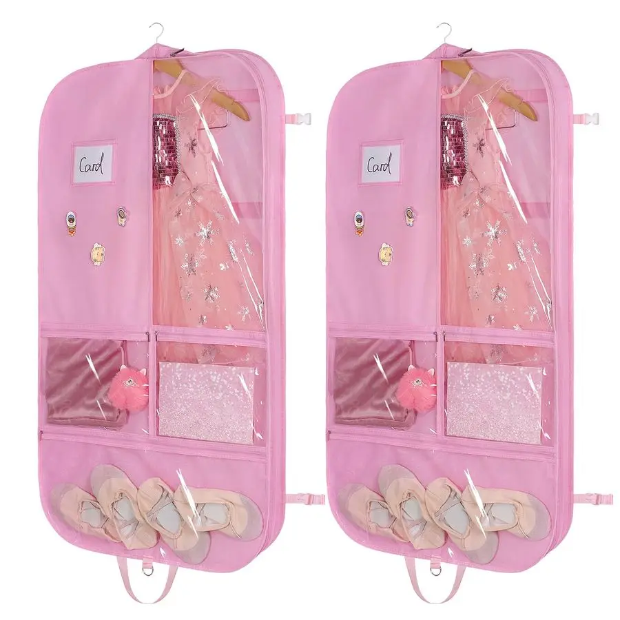 

2Pack Dance Costume Garment Bag, 40 Dance Costume Bag for Hanging Storage, kids garment bags with 3 Clear Zippered Medium Pocket