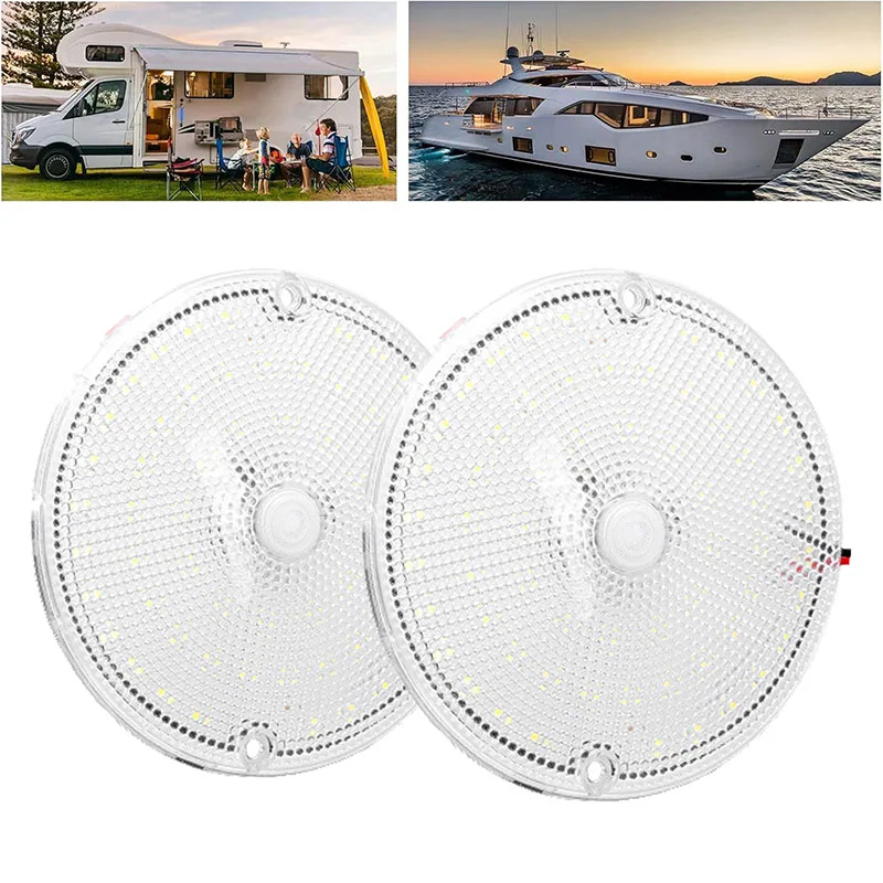 1PC/2PCS 12W Round LED Dome Light 6000K for Car RV Travel Caravan Marine Boat - Interior Ceiling Lighting for Vehicle