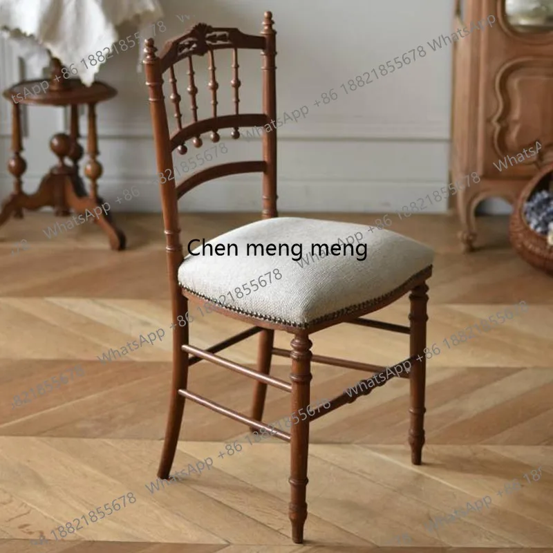 

Medieval style solid wood carving flower dining chair household size apartment French dining stool bedroom makeup chair
