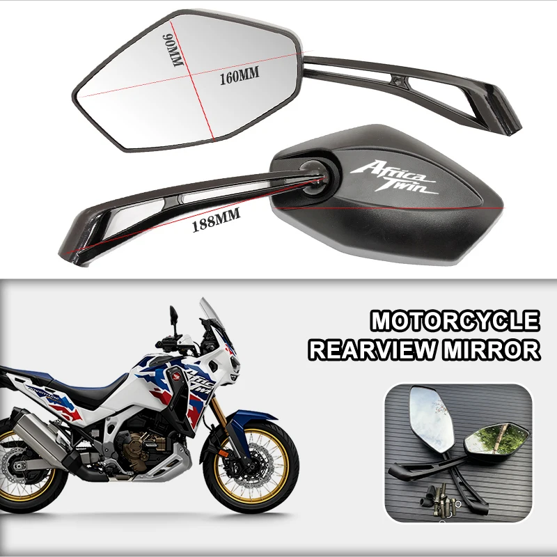 Motorcycle Rearview Mirror HD Wide-Angle 360° Rotating Handlebar Mount For Honda CRF1100L Africa Twin CRF1000L Africa Twin XRV
