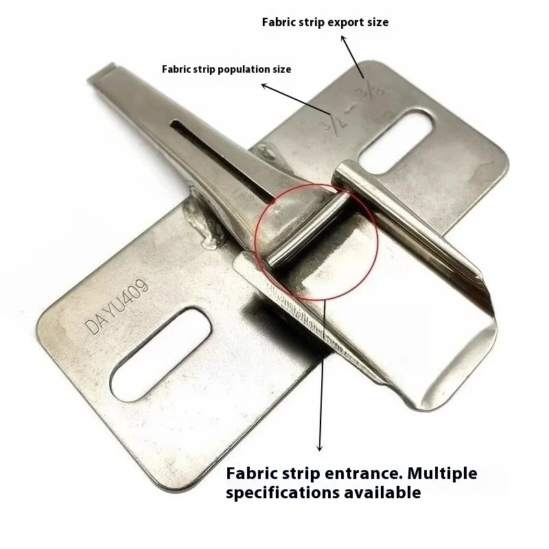 Industrial Belt Loop Attachment | Daewoo 409 Twin-Needle Tab Folder - Hemmed Edge Fabric Guide for Waistbands - view 2