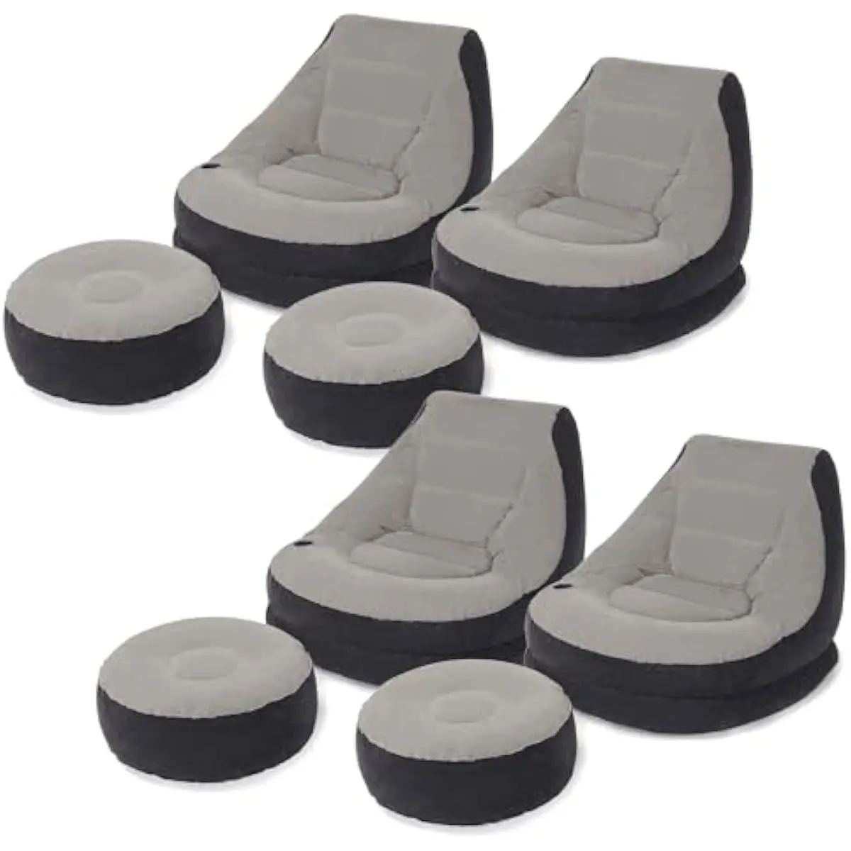 Ultra Lightweight Inflatable Lounge Chair Plus Matching Ottoman in Sleek Blue Modern Design Rectangular Shape Quick Inflate Floc