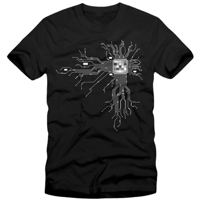 Fashion Design Cyborg Computer Chip Printed T-Shirt Gamer Elektronik Cpu Cotton Short Sleeve O-Neck T Shirt S-3XL