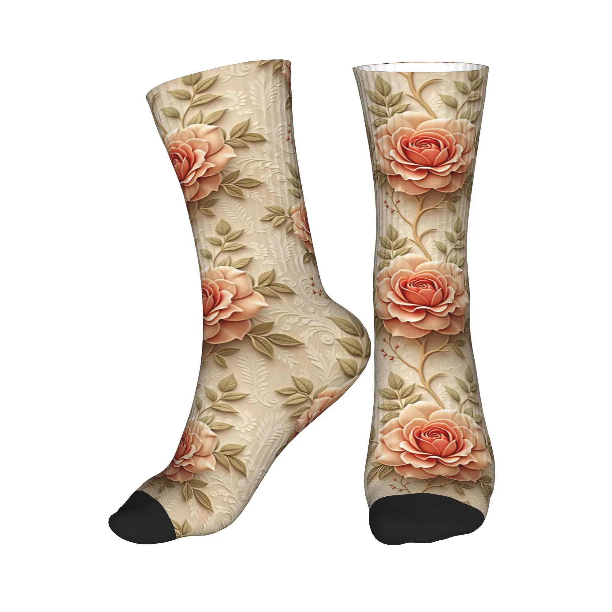 Fashion 3D Embossed Blush Rose Floral Print Socks Women Men Warm 3D Print  Sports Football Socks