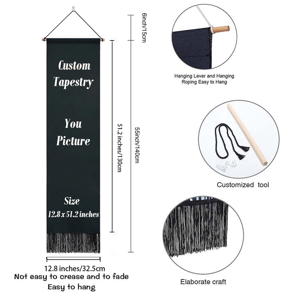 Spersonalizowany gobelin wiszący na ścianie, spersonalizowane zdjęcie Logo tekst gobeliny ścienne, niestandardowy wystrój pokoju tkanina 12,8x1,1,52