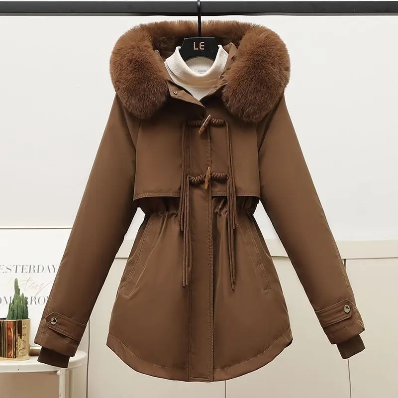 2025 new detachable Parkas big fur collar hooded padded jacket women winter new thick Warm cotton Clothes Female overcoat T638