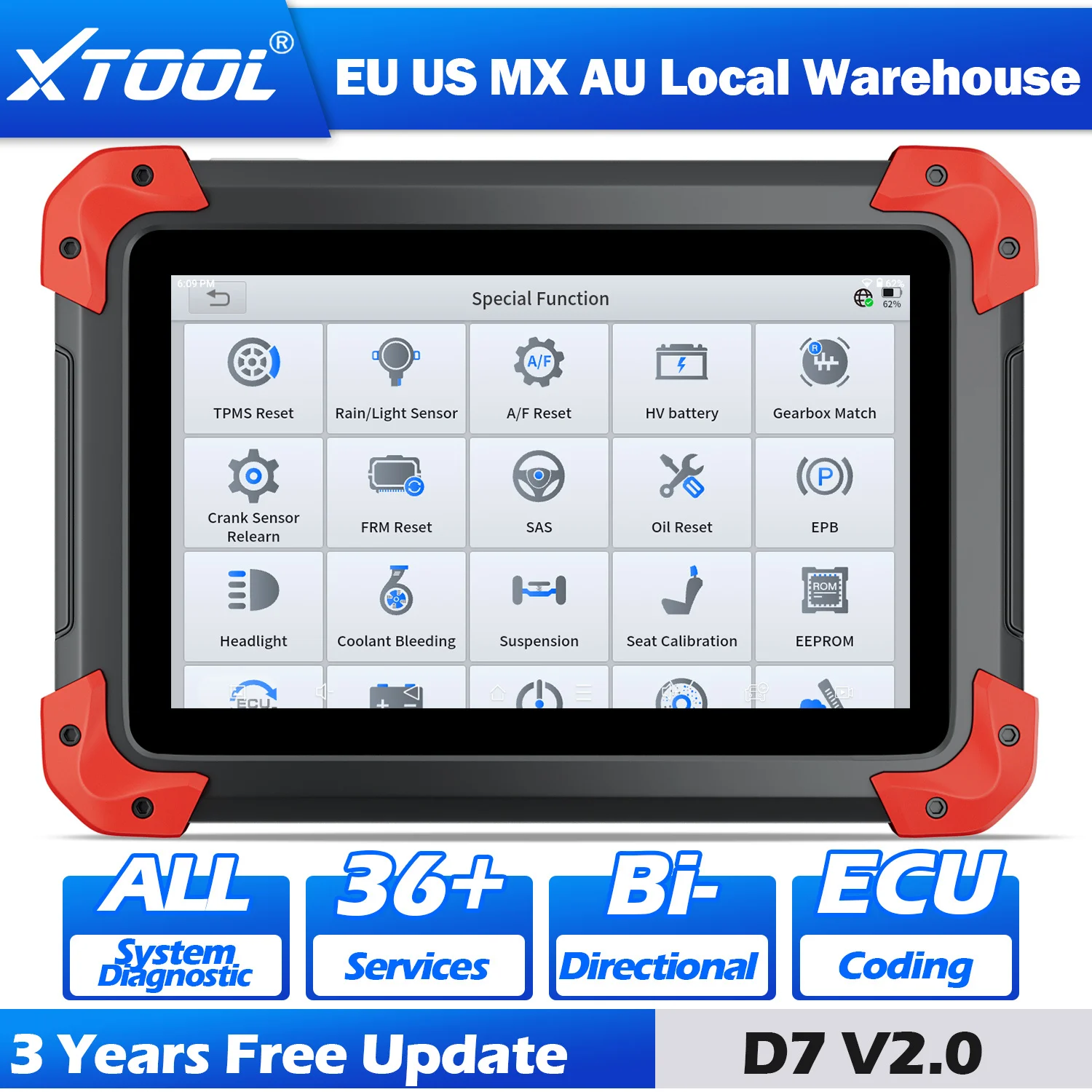 2025 XTOOL D7 V2.0 السيارات obd2 الماسح الضوئي ثنائي الاتجاه التحكم ECU الترميز جميع النظام التشخيص أداة مسح ضوئي FCA CAN FD & DoIP #1