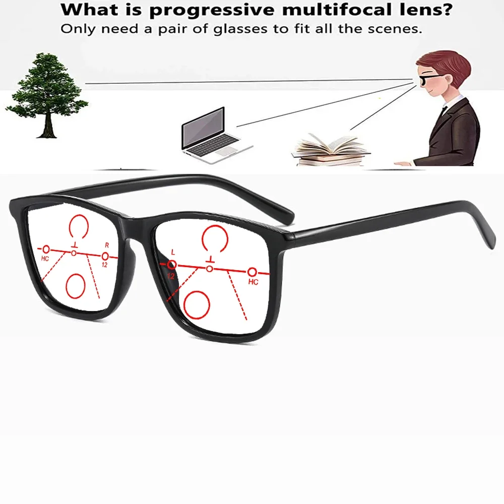 

Square Simple Fashionable Personality Large Frame Comfortable Progressive Multifocal Reading Glasses +0.75 To +4