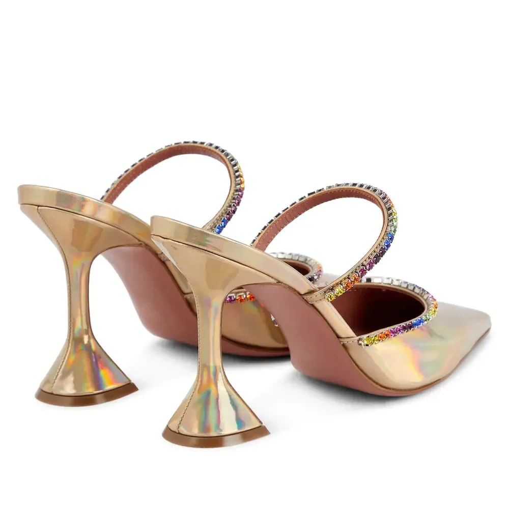 Korean Version of The Trendy Half-slip Women\'s Shoes with Rhinestone Satin Wine Glass Heels Baotou Slippers