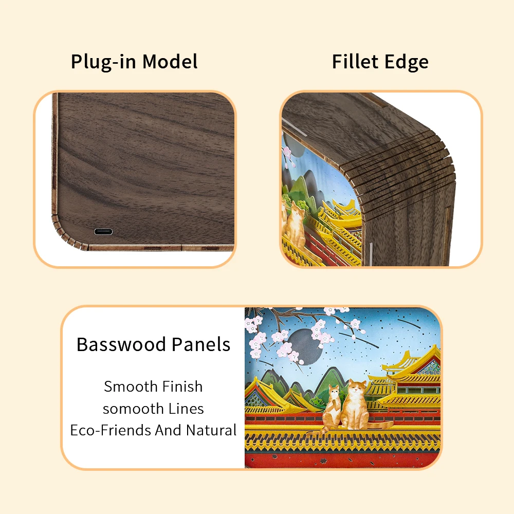 مصباح خشبي لطيف لمدينة القطط ، صندوق إضاءة ثلاثي الأبعاد لقطع الورق ، مصابيح ليد ديكورية ، إضاءة ليلية للطفل ، ديكور غرفة نوم ، هدايا للأطفال