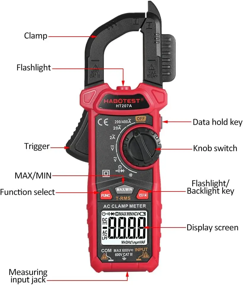 Digital Clamp Meter Multimeter 600A AC/DC Voltage Current Counts Ammeter Voltmeter NCV Resistance Capacitor Ohm Tester