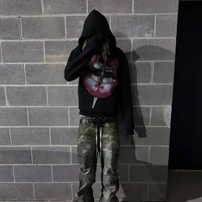 

Американская осень-зима 202, новая мужская и женская толстовка с капюшоном и принтом в стиле панк, хип-хоп, уличный Y2k Harajuku