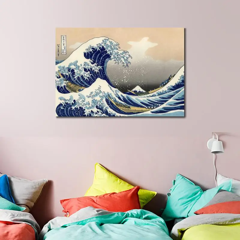 رسمت باليد اليابانية النفط اللوحة Hokusai موجة كبيرة قبالة كاناغاوا قماش الفن الحديث المناظر البحرية جدار ديكور لغرفة المعيشة الكبيرة