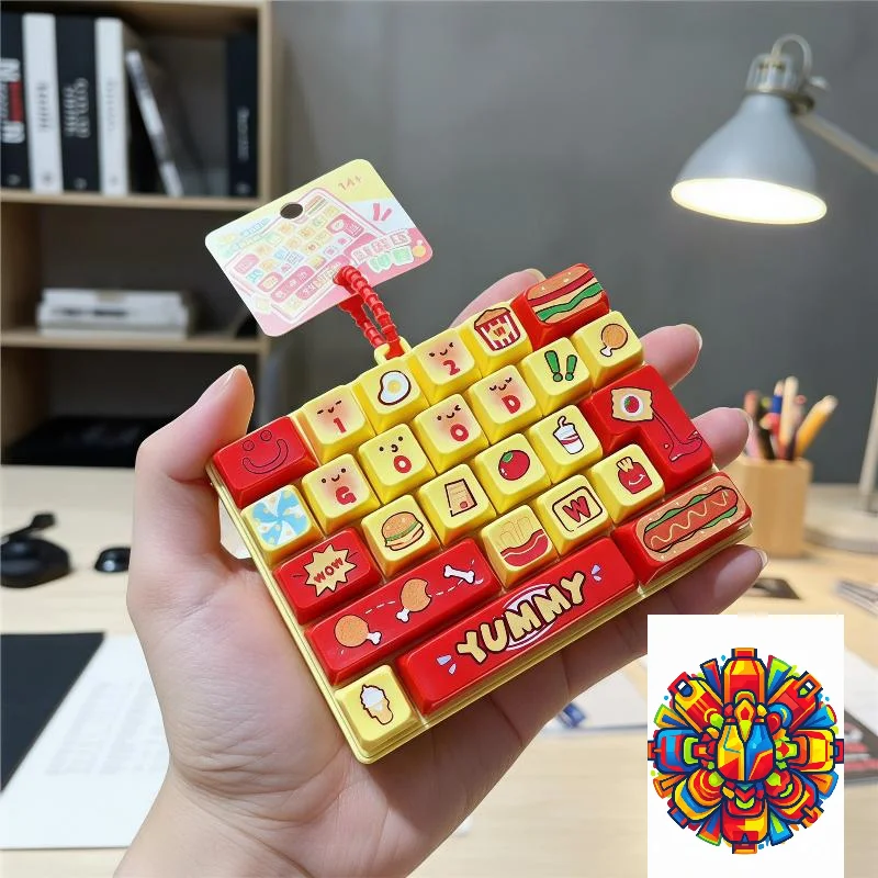 Cute Bread Themed Mini Fidget Keyboard Toy Pocket Size Cartoon Food Print Stress Relief Toy for Kids Adult Daily Anxiety Relief