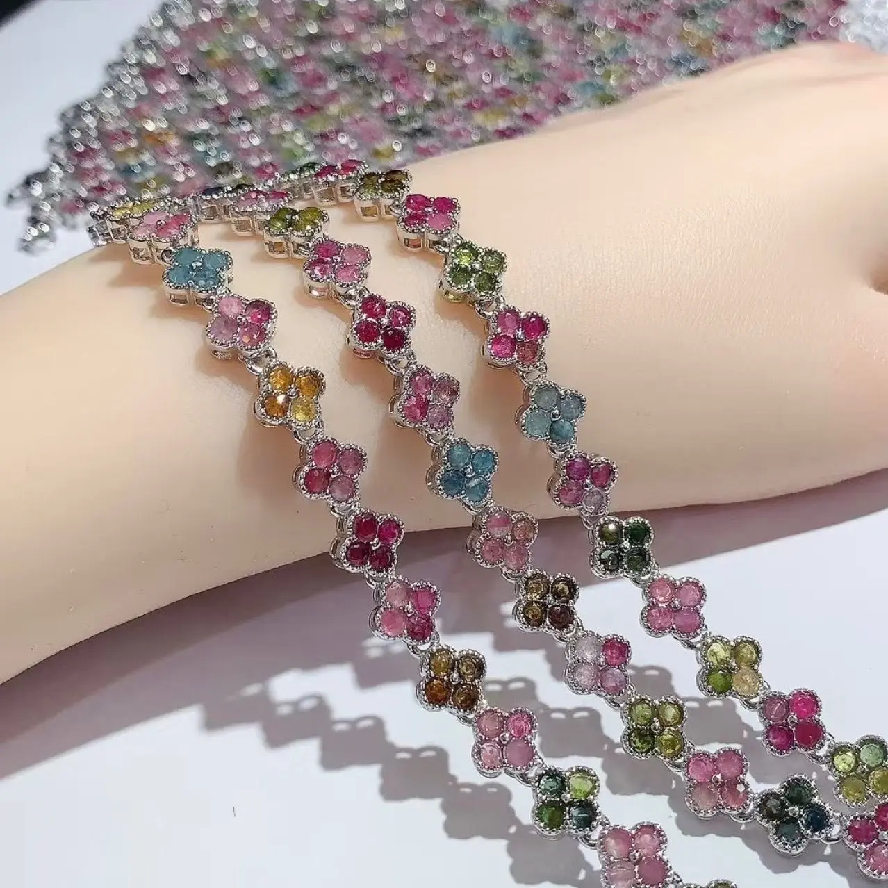 ZECAA Tourmaline Fine Jewelry Woman Tourmaline Bracelet With Natural Color Tourmaline Stone 3*3mm Lady Tourmaline Bracelet