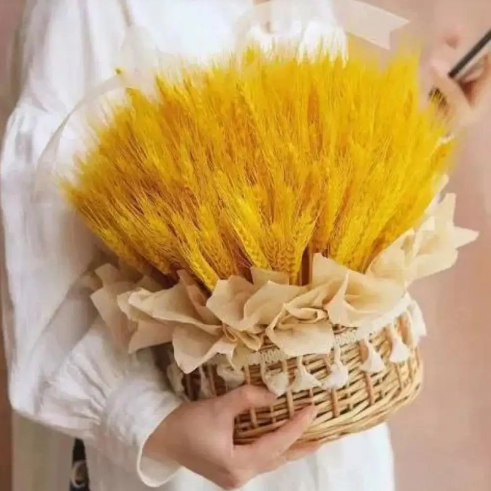 100 Pcs 50cm-60cm Artificial Wheat Ear With Stem Realistic Wedding Photo Props Indoor Home Office Garden Decor Faux Plant Kit