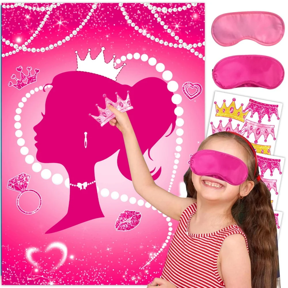 

Princess Birthday Party Games Pink Girls Crown Sticker Eye Mask Game Poster Kids Birthday Party Decoration Baby Shower Supplies