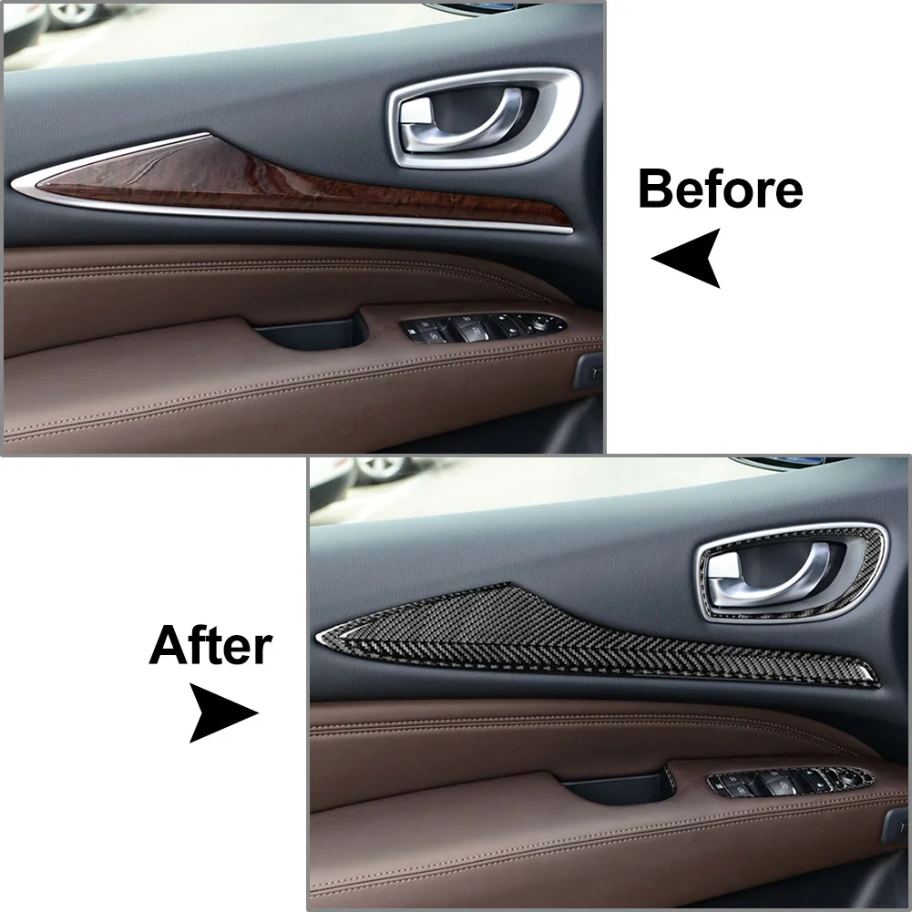 26Pcs Car Full Interior Door Panel Trim Decorate Cover Kit For Infiniti JX35 QX60 2013-2016 Carbon Fiber Pattern Black/Red LHD
