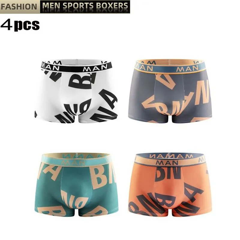 4Pcs Fashion Men Panties Seamless Letter Printed Underpants Breathable Man Underwear Plus Size Male Boxer Calzoncillo Hombre Hot