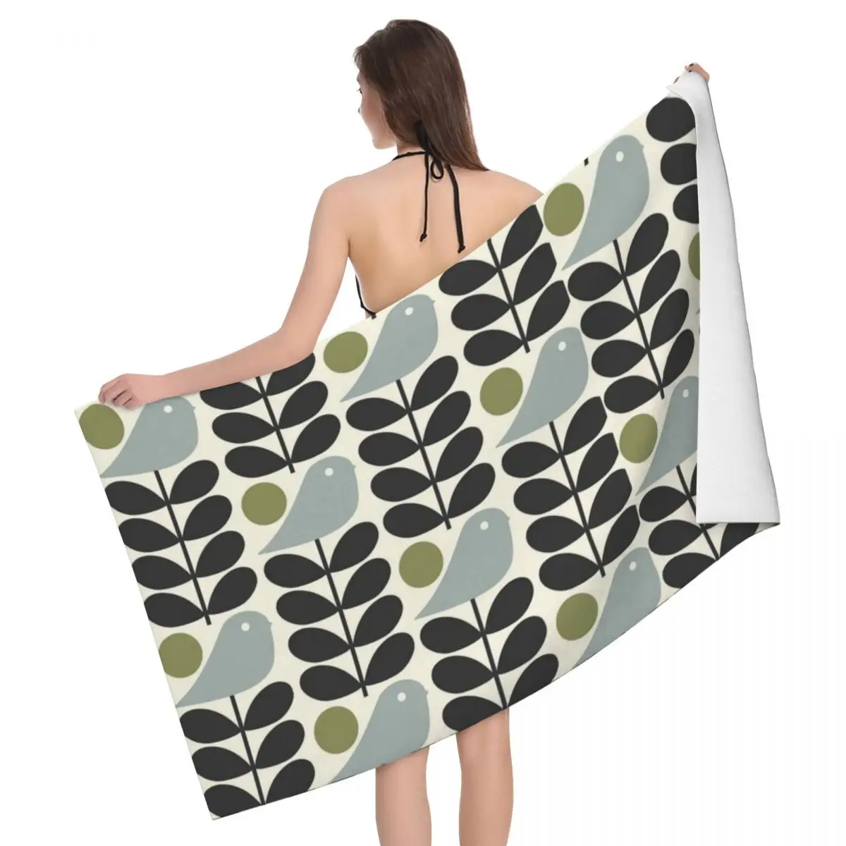 Custom Multi Stem Bird Beach Towel Orla Kiely Scandinavian Super Soft Microfiber Pool Towels