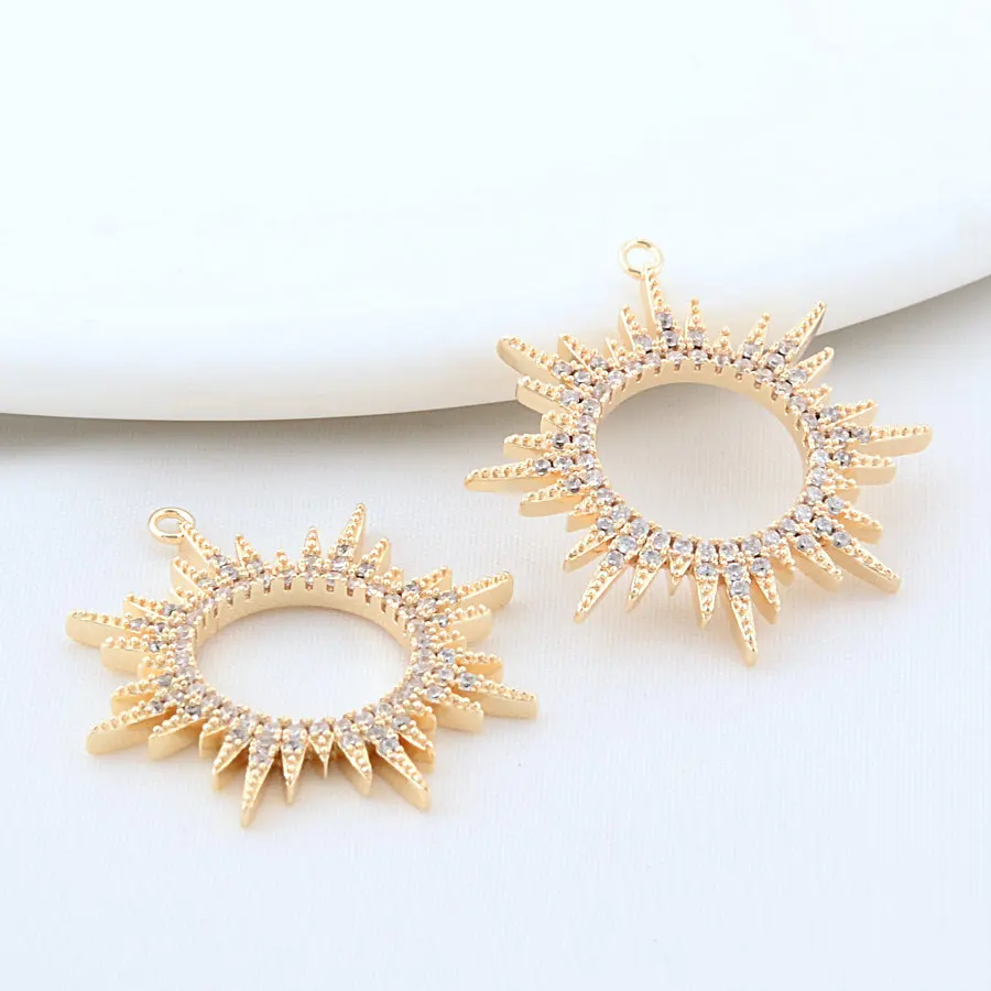 25*27MM 14K Gold Color Brass Sun Charms Pendants Necklace Earrings Jewelry Making Supplies Accessories
