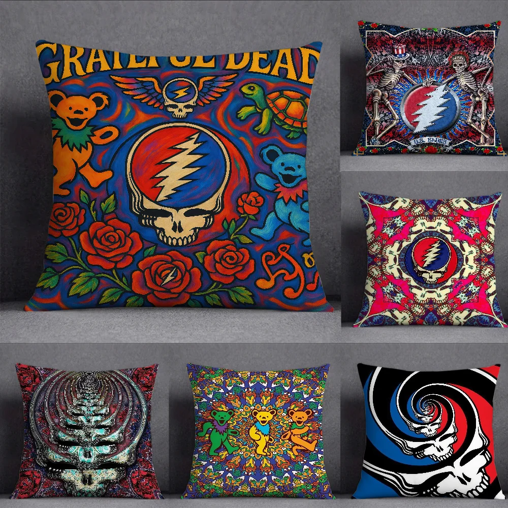 G-Grateful D-Deads Anmie Band Cushion Cover Square Double-Sided Printing Sofa Cushion Cover Pillowcase Bedroom Bedside