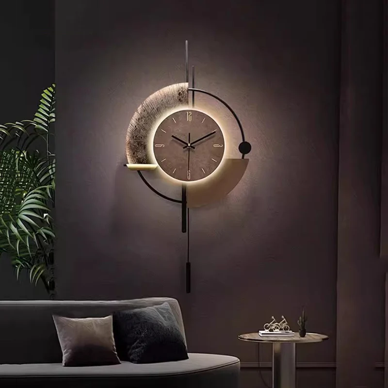 Reloj de Pared LED de Diseño Nórdico Silencioso y Lujoso, Relojes de Pared Minimalistas para Sala de Estar, Reloj de Pared Decorativo para el Hogar