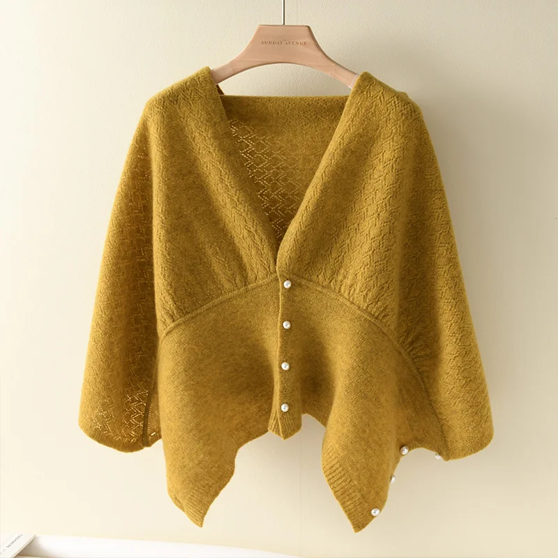 Cardigan de lã merino para mulheres, xale macio de caxemira sólido, malhas femininas, tops populares coreanos, 100% lã, primavera e outono