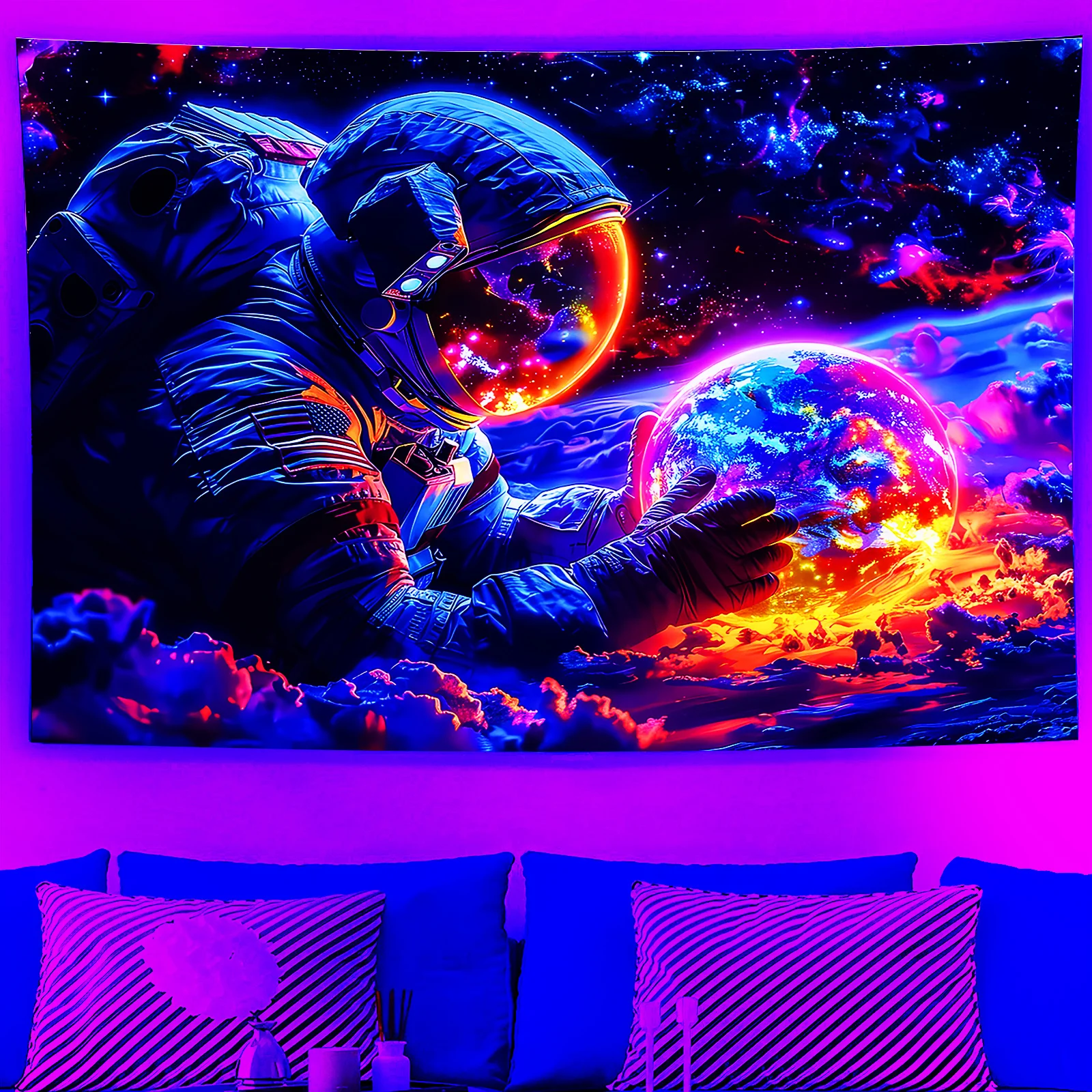 VIKAMA Astronaut Space Tapestry Colorful Planet Galaxy Nebula Psychedelic Starry Sky Wall Hanging Bedroom Dorm Decor