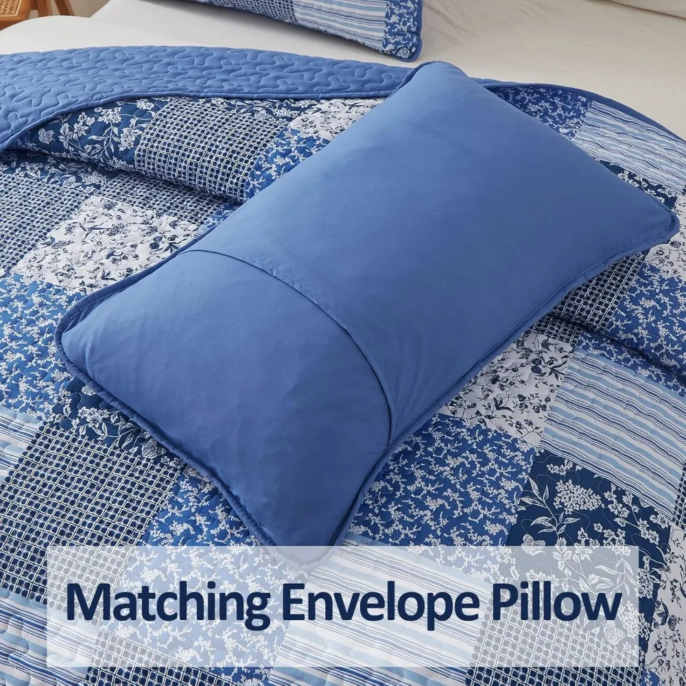 طقم لحاف منقوش عليه زهور بوهو أزرق مقاس كوين، غطاء سرير قابل للعكس مكون من 3 قطع لجميع المواسم #5