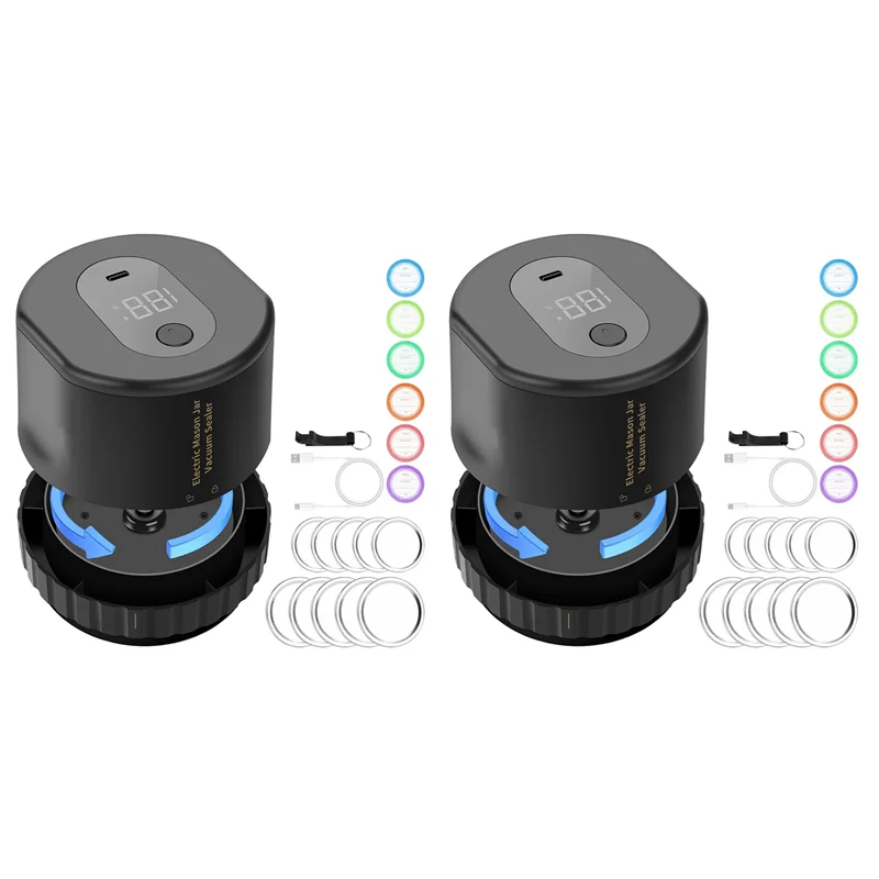 【¡VENTA CALIENTE!】Sellador al vacío 2X, kit de máquina de tapa de conservas de boca ancha y boca regular para almacenamiento de alimentos negro