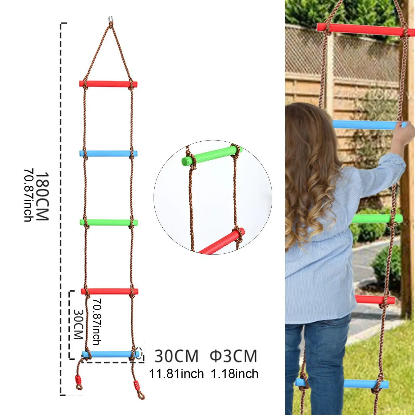 Colorful Camping Rope Ladder, Obstacle Course Accessories, Indoor Play Set for Balance, Kids, Outdoor Boys and Girls